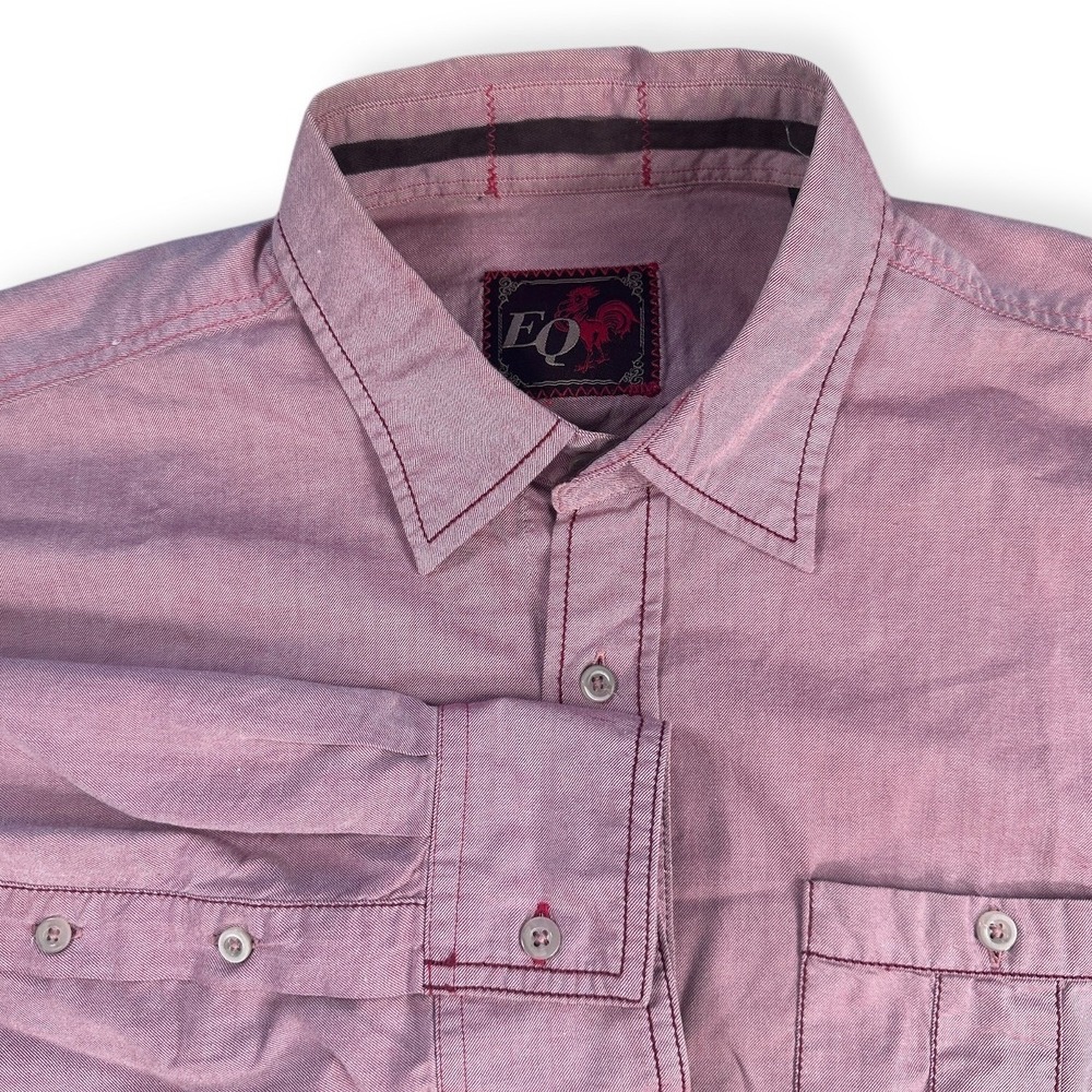EQ Rooster Logo Red Chambray Long Sleeve Button Up Shirt Men's XL‎